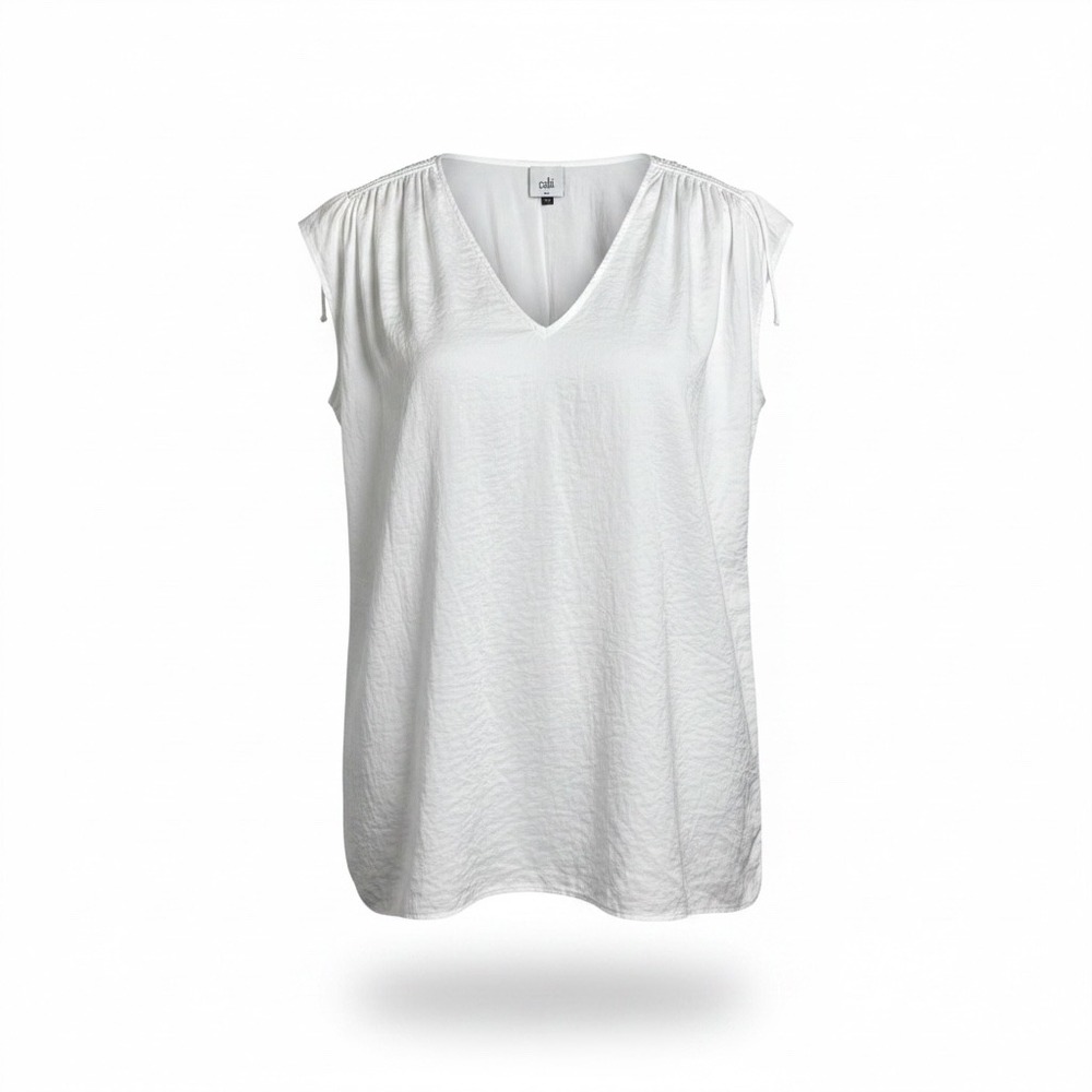 Cabi White V-Neck Sleeveless Shoulder Tie Textured Blouse‎ Top 5895 Womens XS